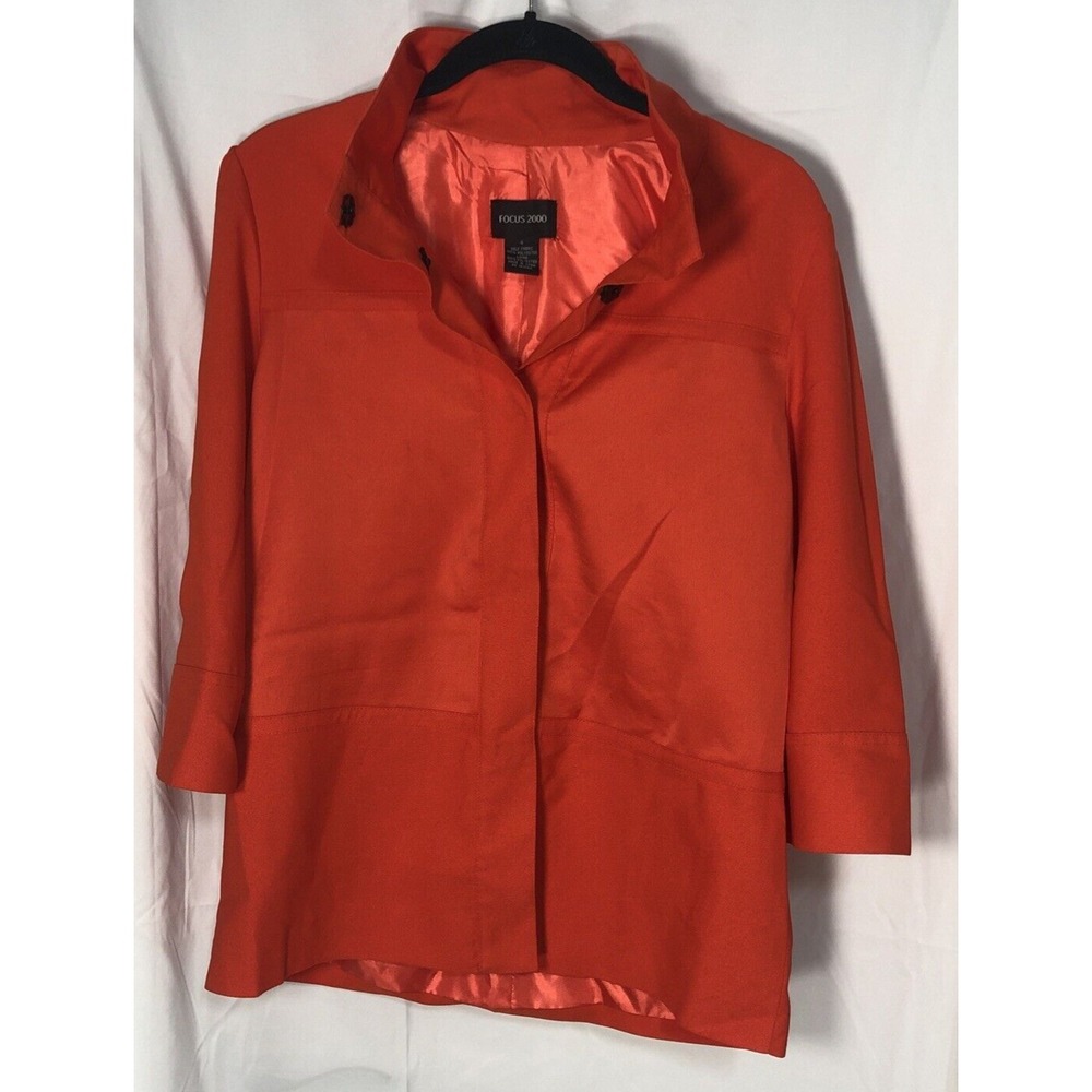 Focus 2000‎ Women's Bright Orange Hidden Button-Up Formal Suit Jacket - Size 4